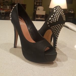Vince Camuto peep toe platform studded pumps